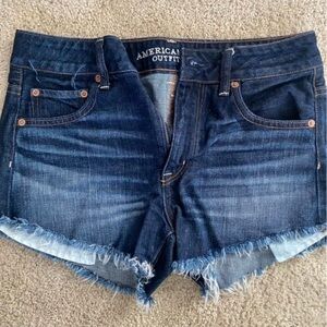 American Eagle Outfitters Dark Blue Frayed Denim Shorts